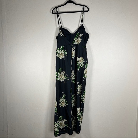 NEW 1X THREAD STORY BLACK FLORAL SATIN JUMPSUIT WIDE LEG  EVENT PARTY - Picture 12 of 16